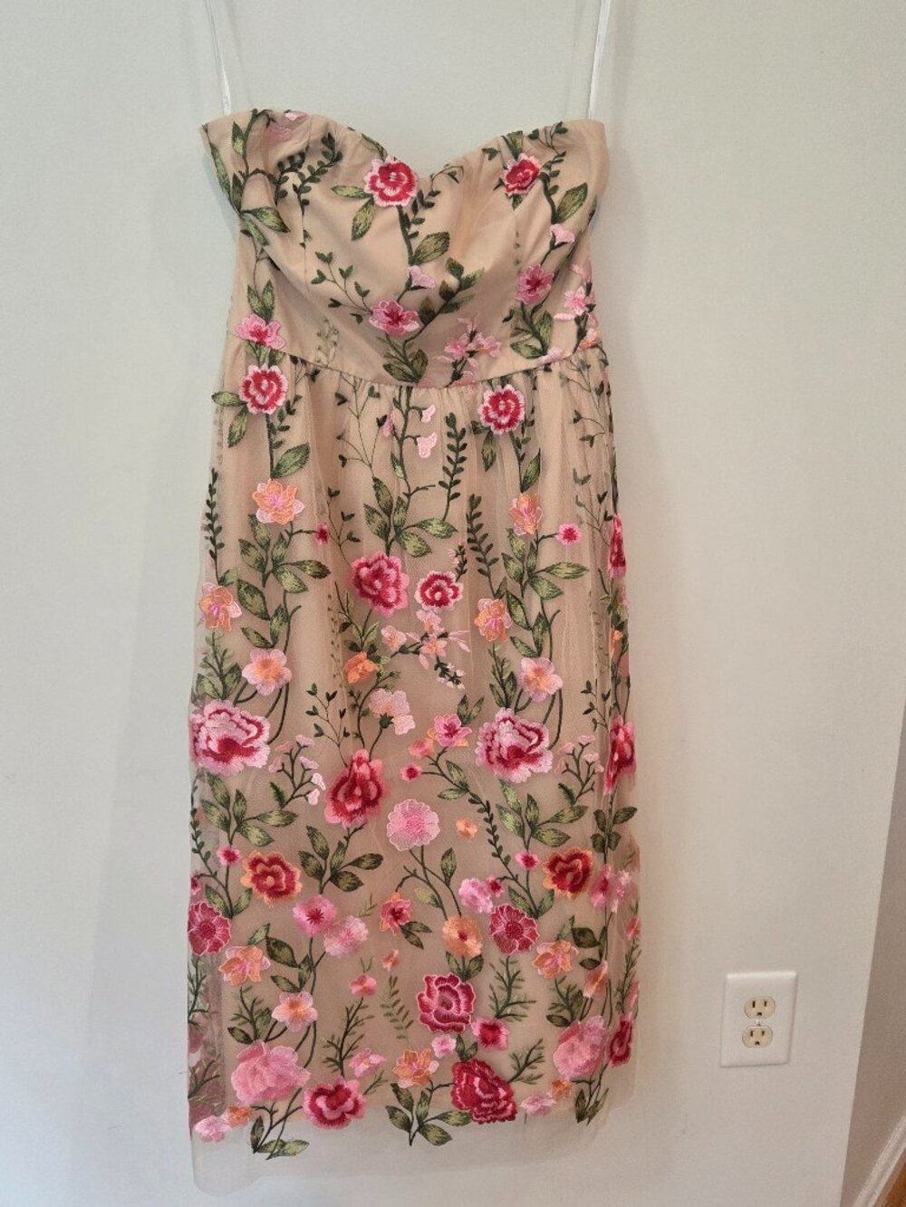 Lulus Endless Praise Floral Embroidered Strapless Midi Dress NWT Size S